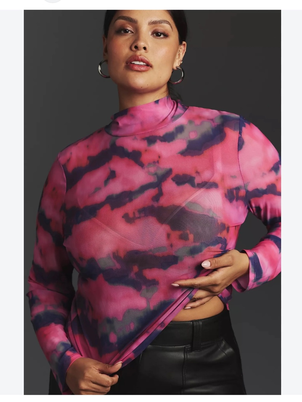 Anthropologie Pink and Purple Tie-Dye Mesh Long Sleeve Top